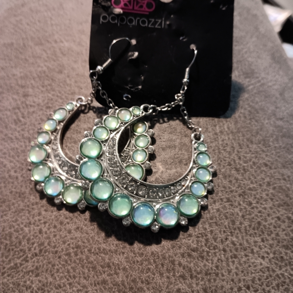 Paparazzi Silver and Green Floral Drop Earrings